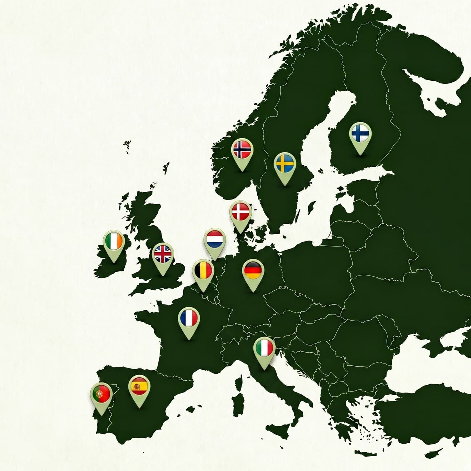 Map of Europe marking the 13 countries where 4 HIM & HER is sold