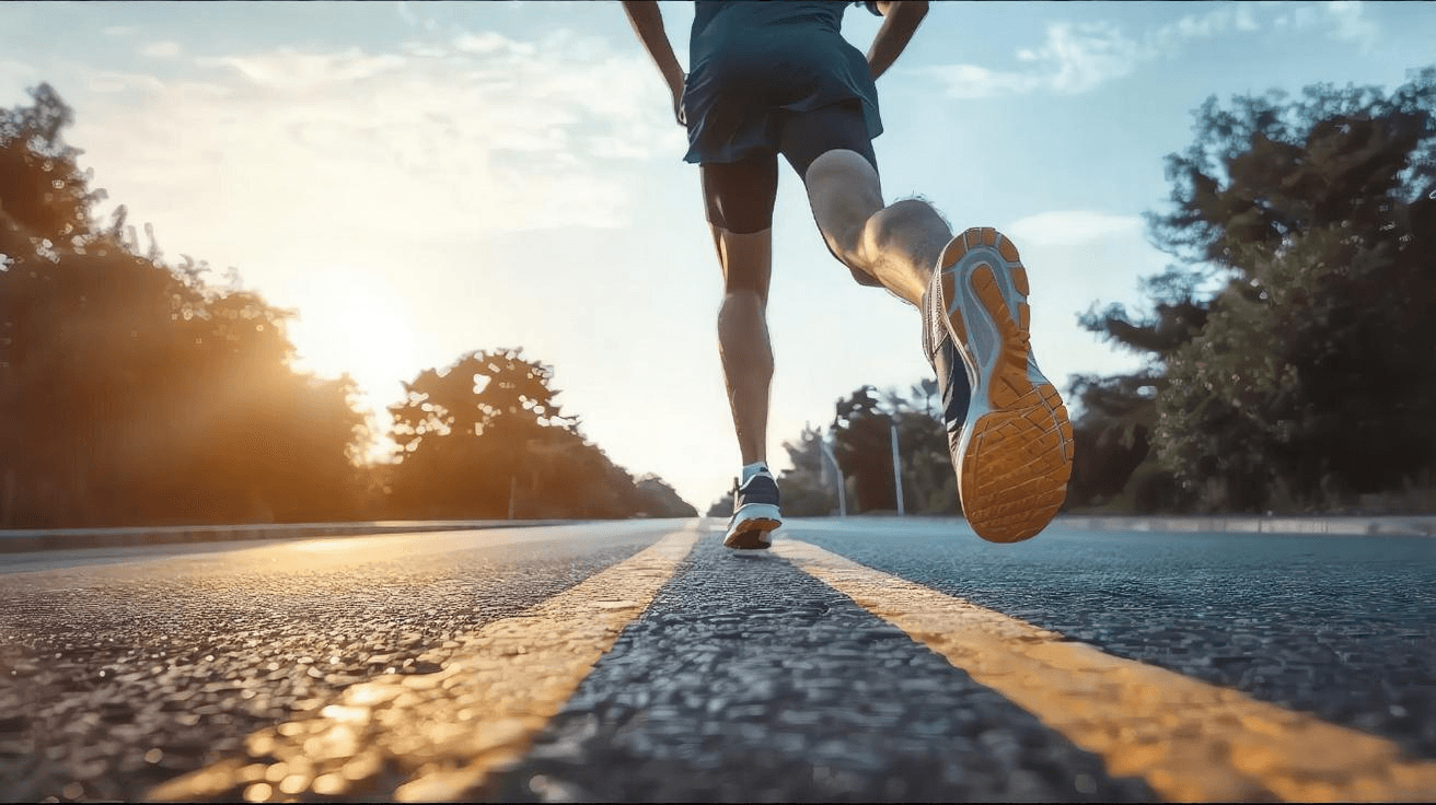 Löpare på väg i soluppgången, som symboliserar energi och stöd från vitamin C kosttillskott