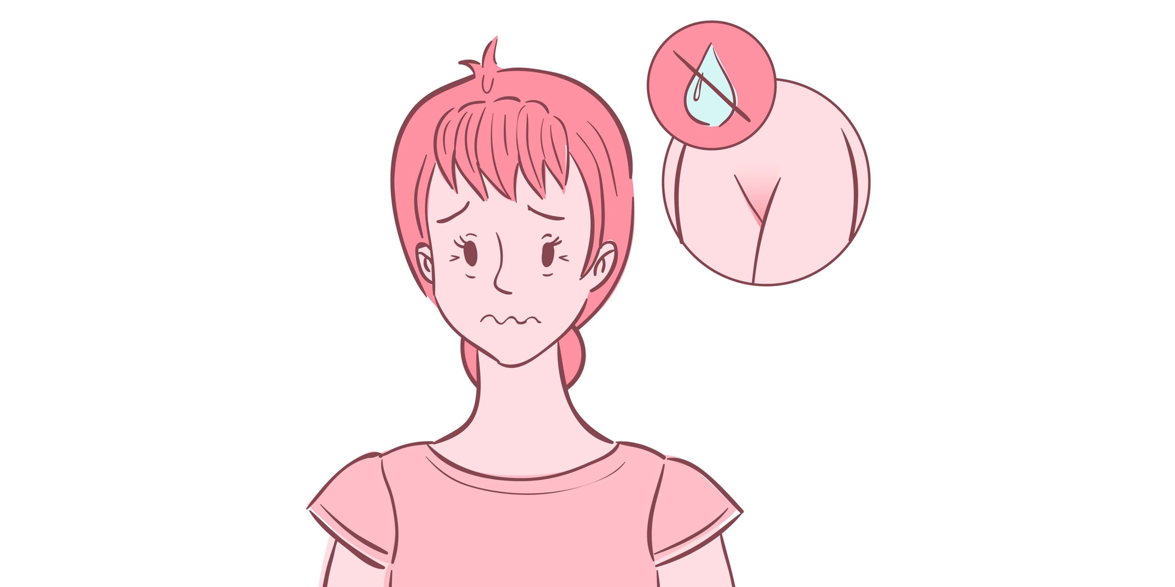 Illustration af kvinde, der bekymrer sig om tørre slimhinder i skeden