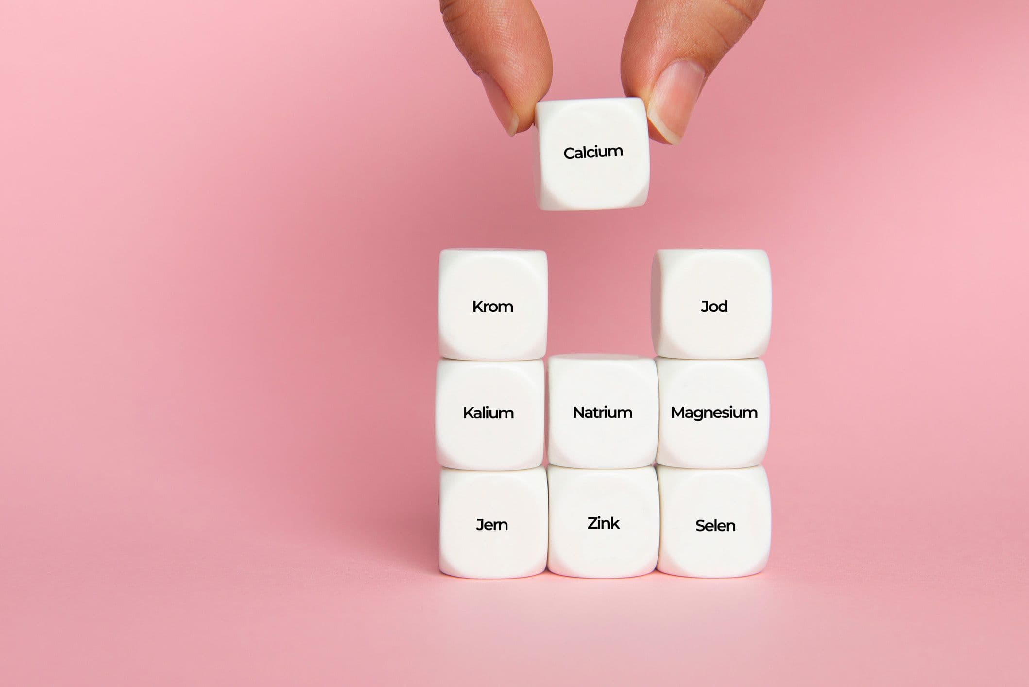 Overview of minerals - blocks with the following names: Calcium - Chromium - Iodine - Potassium - Sodium - Magnesium - Iron - Zinc - Selenium