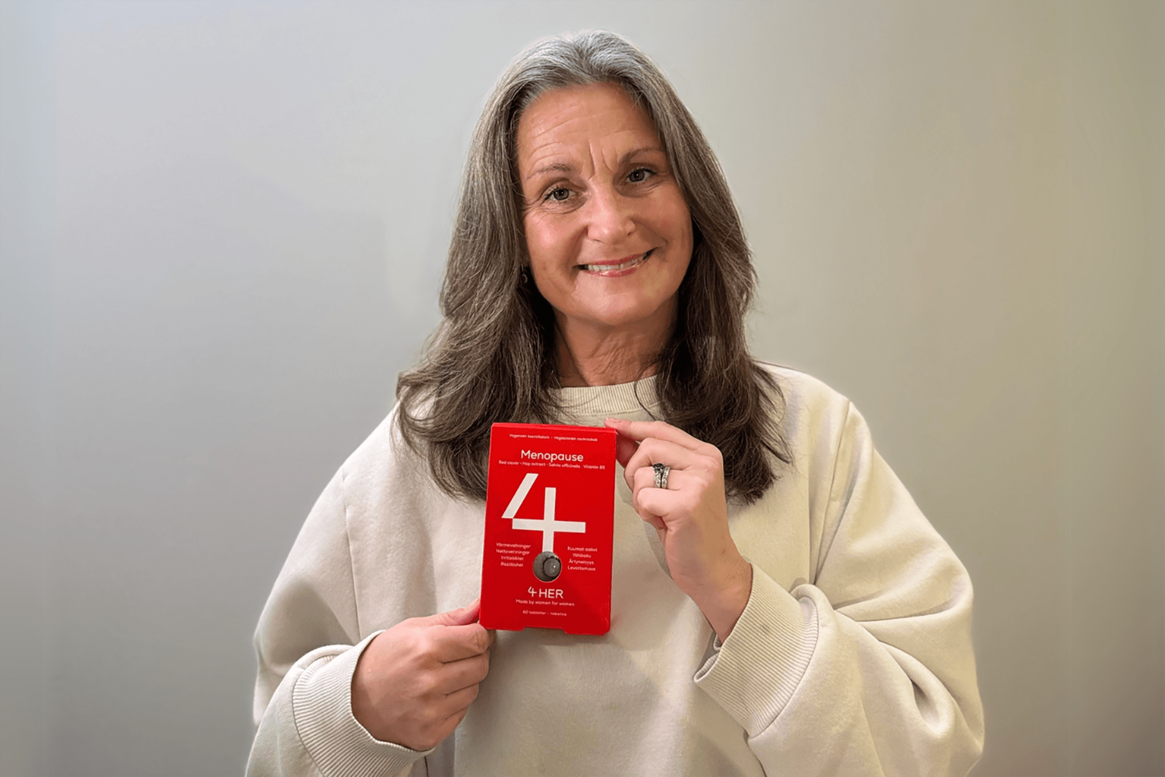 Anna Sofia, tyytyväinen 4HER Menopause -tuotteen käyttäjä.