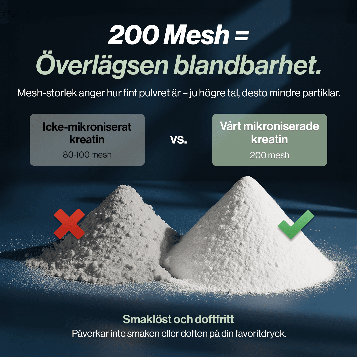 200 mesh = överlägsen blandbarhet