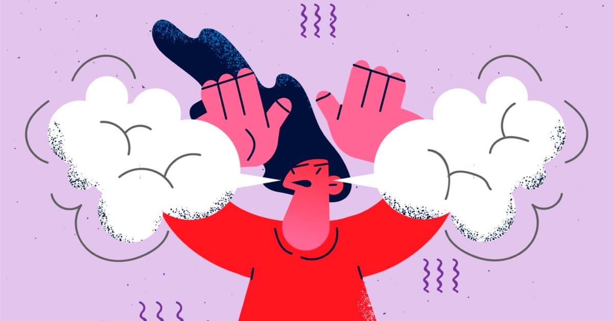 Illustration av irriterad kvinna, röd i ansiktet