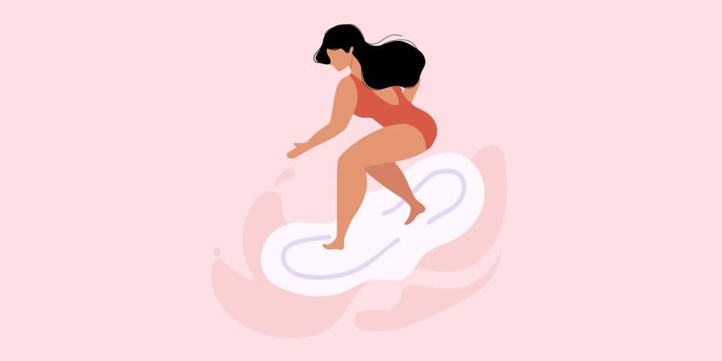 Illustration of woman surfing a menstrual pad