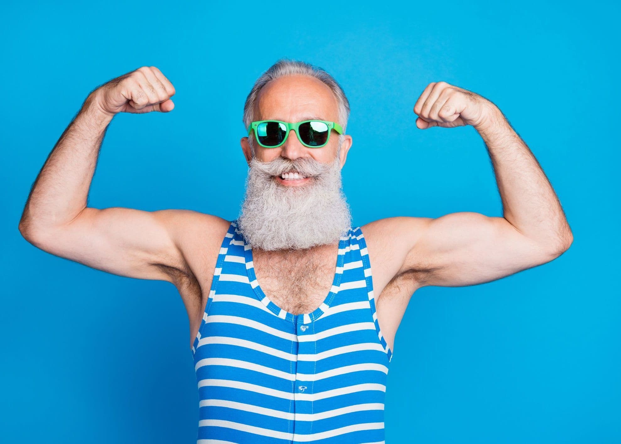 Man shows off his strong arms